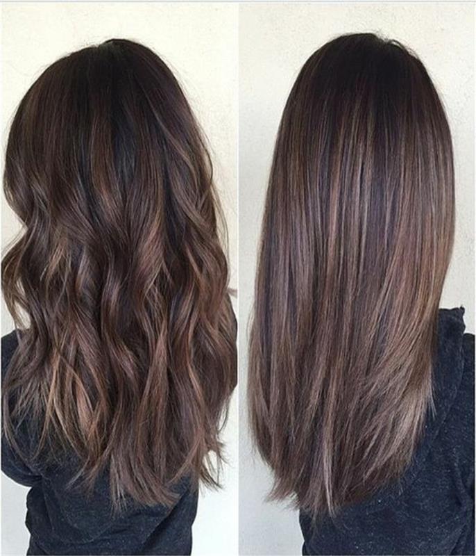 0-spalvos-ledo rudos spalvos-ilgų plaukų tendencijos-šukuosenos-brunetėms