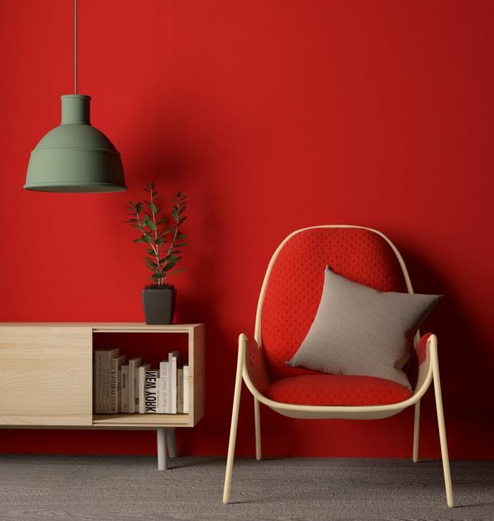 0-modernus-interjeras-karminas-spalva-amarantas-raudona-siena-raudona-kėdė-violetinė