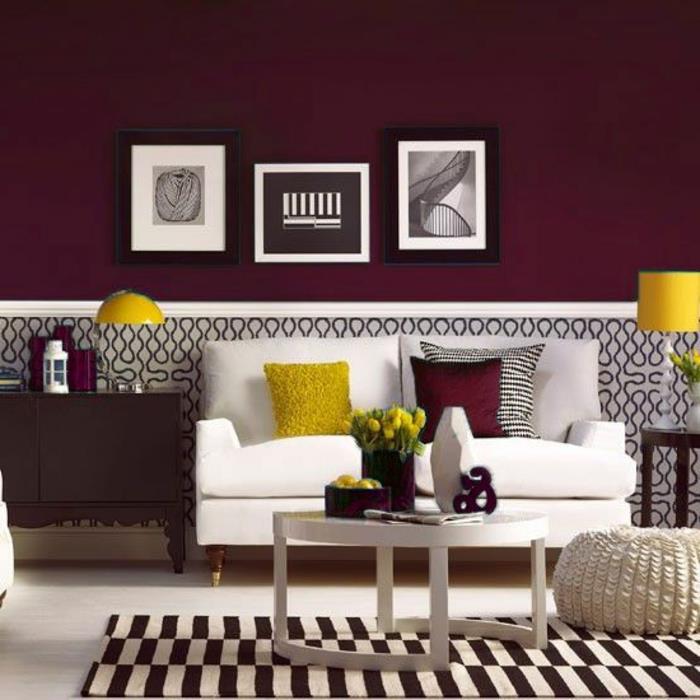 0-güzel-oturma odası-bordo-renk-ve-bej-beyaz-çizgili-halı-küçük-sehpa-oturma odası