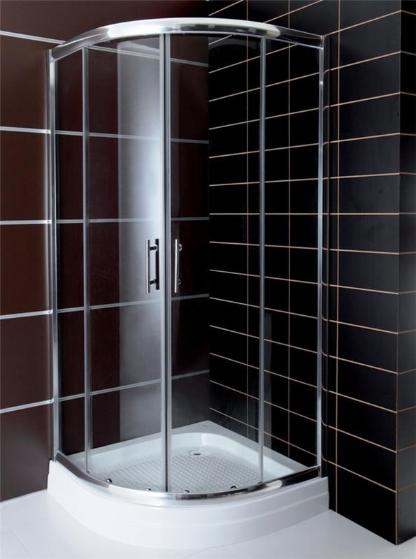 0-gana-dušo kabina-saugykla-skaidrios sienos-organinio stiklo-sienos-juodos plytelės