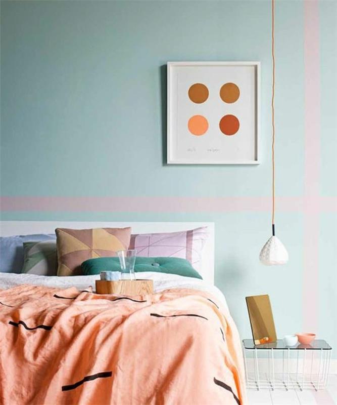 0-lašišos spalvos interjero lašišos lovos antklodė miegamojo sienos mėlynos spalvos