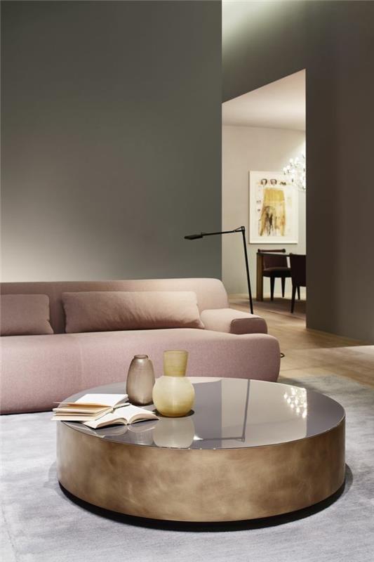 0 dizaino kavos staliukas-musė-kavos stalas-apskritas stalas su stikliniu viršumi-rožinė sofa