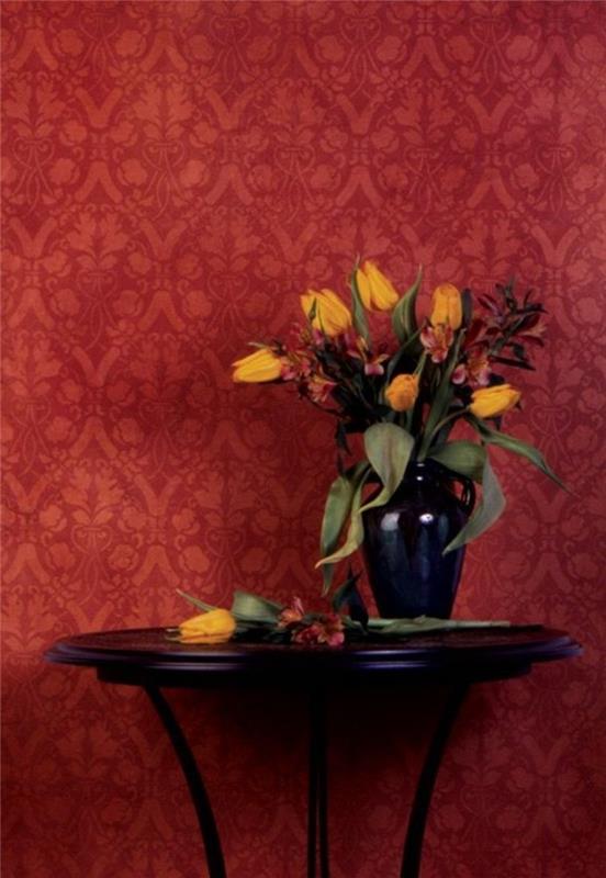00-chantemur-raudonos spalvos tapetai-prašmatniam interjero gėlių koridoriui-graži idėja sienoms