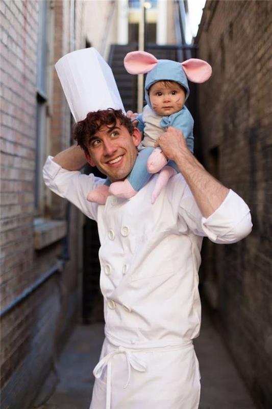 Bebek ve babası için Ratatouille Cadılar Bayramı kostümü, Ratatouille çizgi filminden Remi ve Luigi Linguini çocuk kostümü