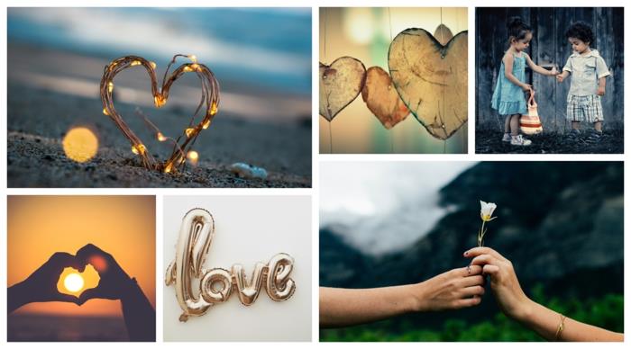 Aşk romantik görüntü, sevimli çocuklar kolaj çifti, Şubat ayında romantik bayram günü, sevgililer günü için görüntü