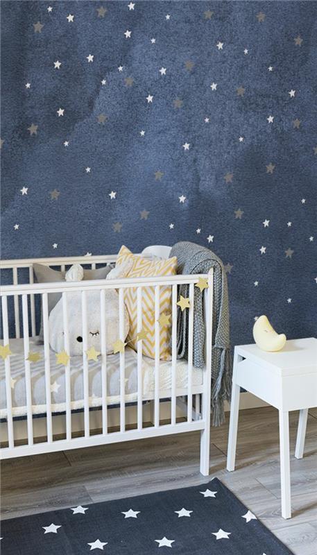 yıldızlı ördek mavi duvar ve beyaz mobilya ile erkek bebek odası