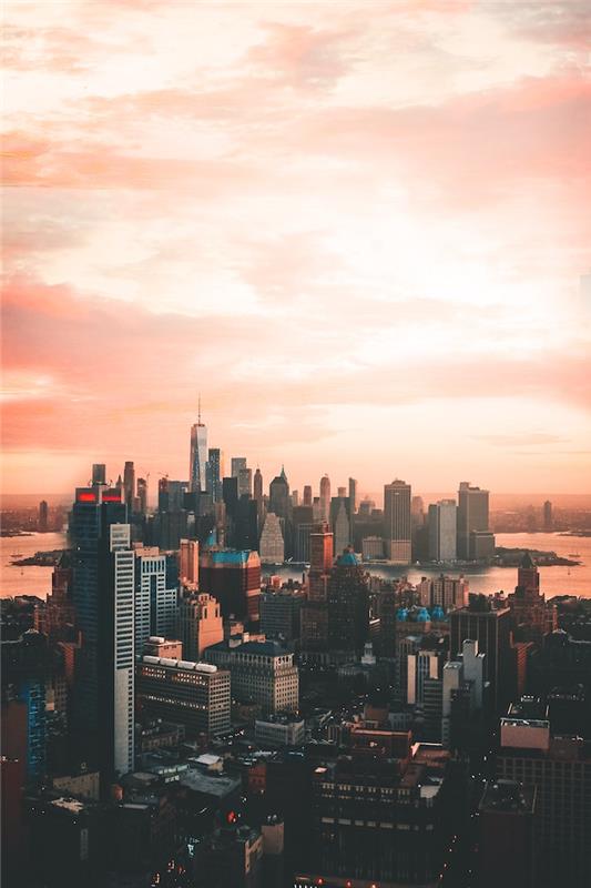Sončni zahod v New Yorku, Cityscape, Cityscape, Photoshop Landscape ozadje