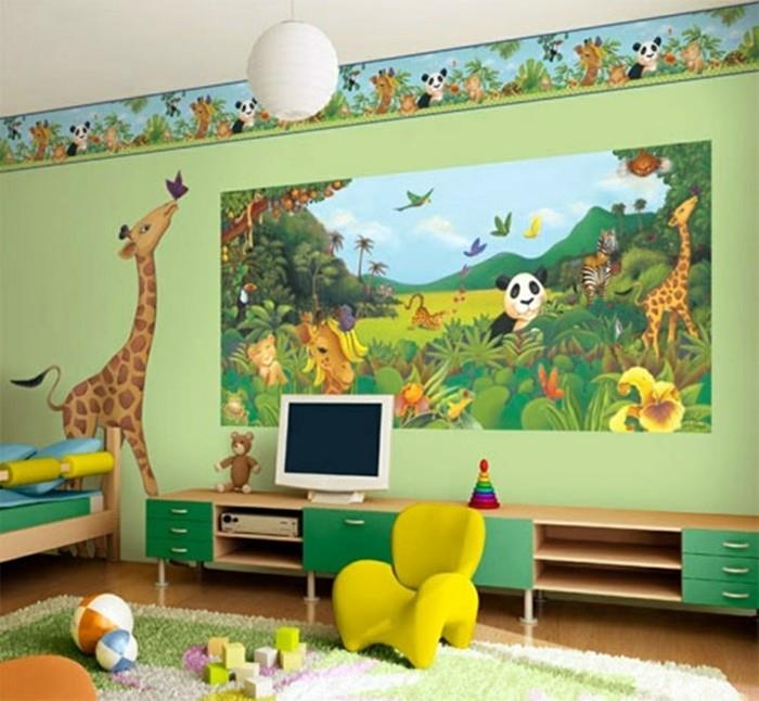 idėja-žalia-tapyba-sienų-skydas-ant-džiunglių tema-gana linksma-dekoratyvinė-frizas-kuri sukuria linksmą atmosferą