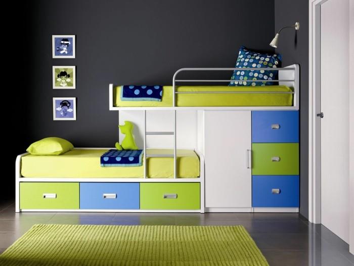 dažyti vaikų kambarį-tamsiai pilką-derinti su baldais-žalia-mėlyna-žalia-kilimu