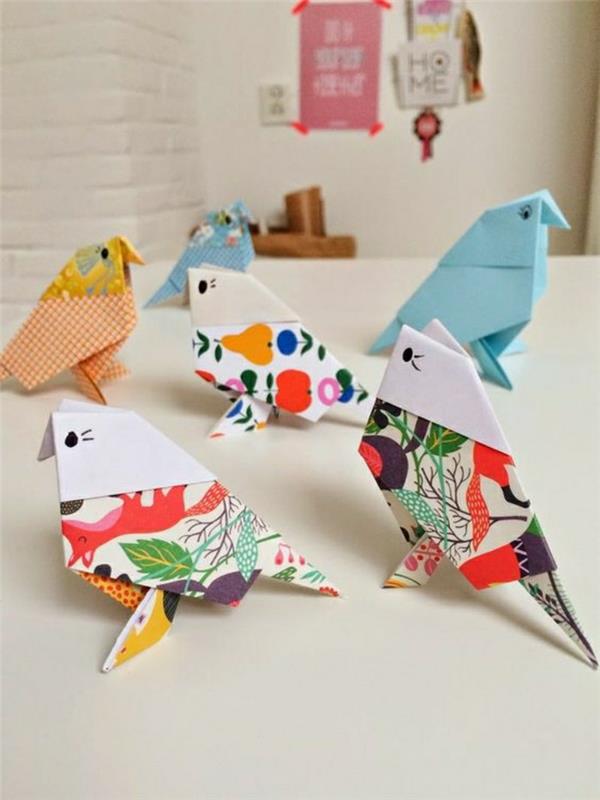 1-origami-živali-enostavno zložiti-papir-pisane-origami-ptice