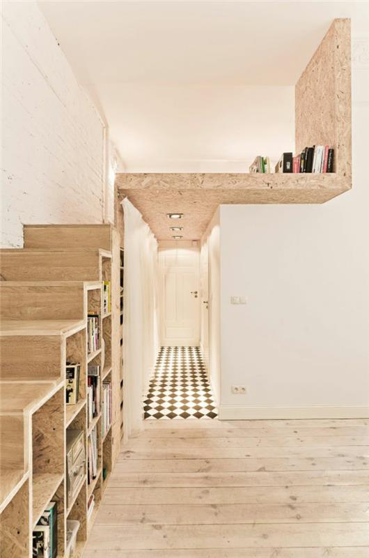 1-izračun-ravno stopnišče-v-svetlem-lesu-bele-stene-v-modernem-hodniku-mozaik-tla