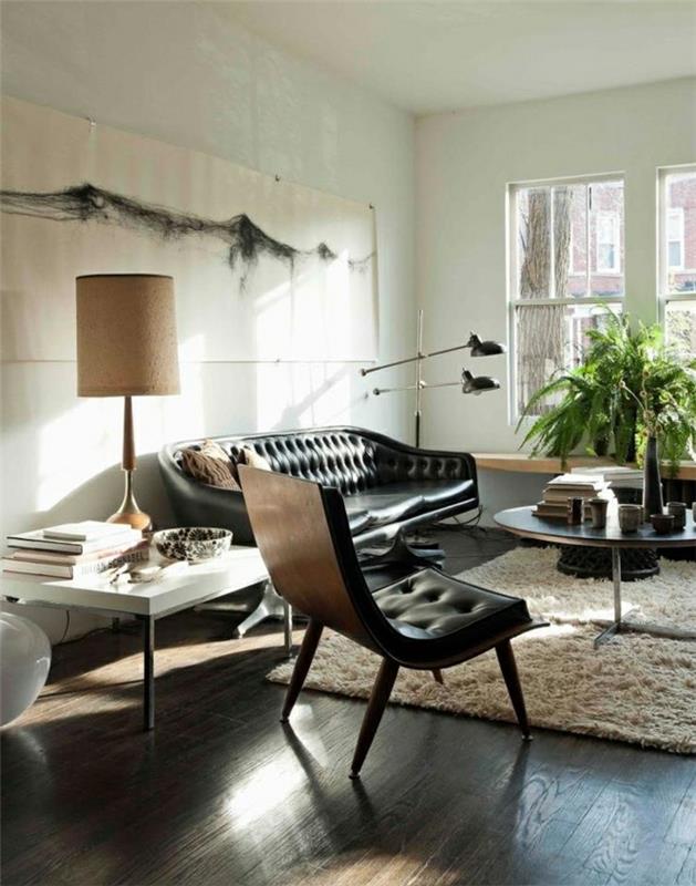 1 odinė sofa-svetainė-oda-paveikslai-gėlės-svetainė-stalas-kavos staliukas-parketas-tamsiai ruda