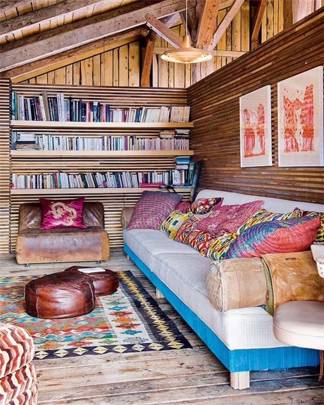 1-ahşap-dağ evi-yaşanabilir-yatak odası-renkli-masif-ahşap-oturma odası-rustik-tarzı-renkli-halı