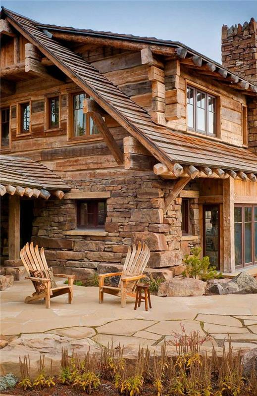 1-bivalna-lesena-brunarica-zunanjost-kamnite hiše-v-gorski-podeželski hiši