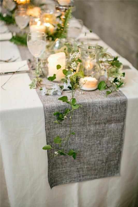 1-stalo-bėgiko-vestuvių-idėjos-vestuvių staltiesės-baltos-dekoracijos-žalias-augalas