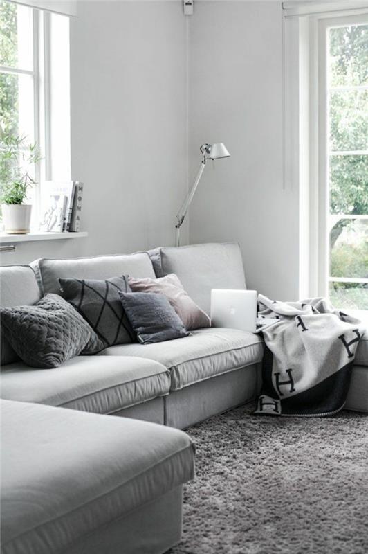 1-şık-oturma odası-gri-marl-kanepe-gri-köşe-kanepe nasıl dekore edilir