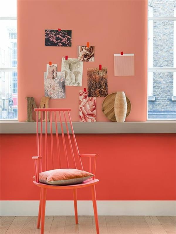 1-color-lašiša-interjeras-sienos-dažai-lašiša-rožinė-kėdė-rožinėje medienoje