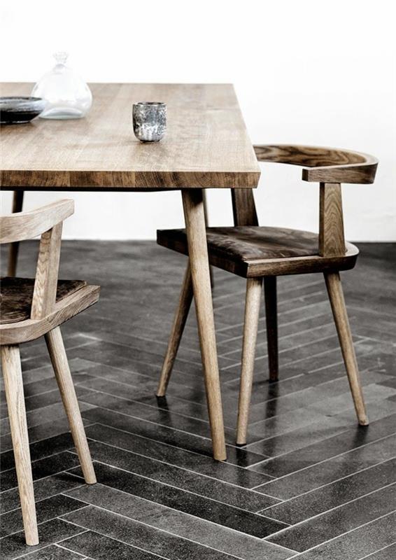 1 moderni virtuvė su medžio masyvo baldais ir juodu muilu parketas grindims