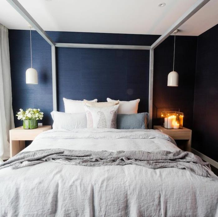 1-deco-master-miegamasis-tamsiai mėlynos sienos-miegamasis-su-patalynė-pilka-baldais