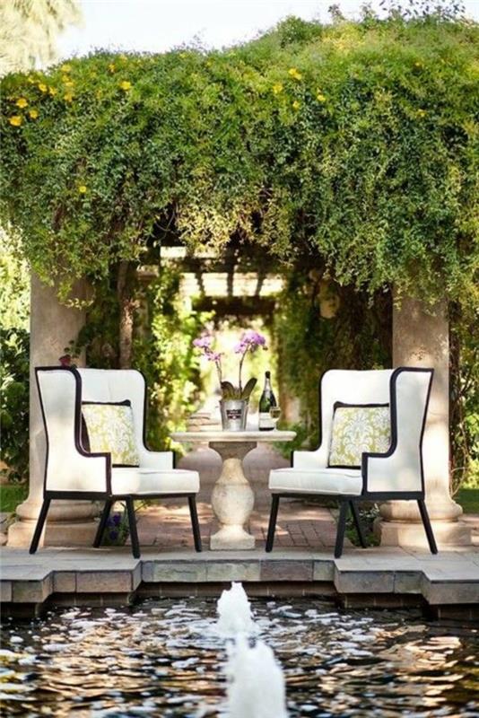 1 takım-bahçe-masa-ve-sandalyeler-siyah-sarmaşık-duvar-bank-dekoratif-su jeti-bahçe için