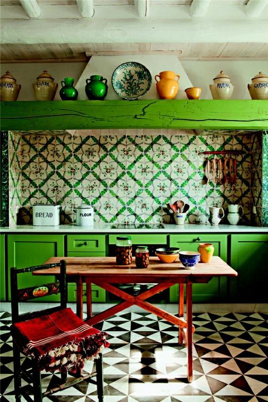 Modern mutfak için 1 renkli-mutfak-yeşil-beyaz-siyah-fayans