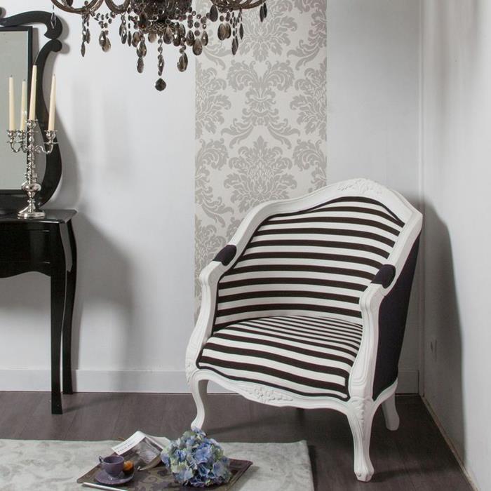 1-lepo-kabriolet-fotelj-conforama-z-belo-črnimi črtami-kako-okrasiti-dnevno sobo