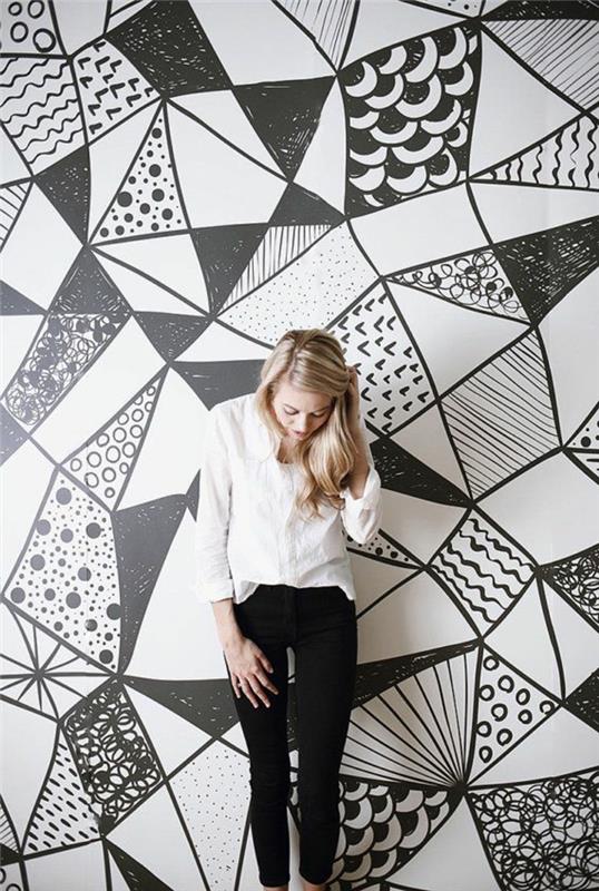 1-modern-duvarlar-renkli-beyaz-siyah-oldukça geometrik-duvar kağıdı