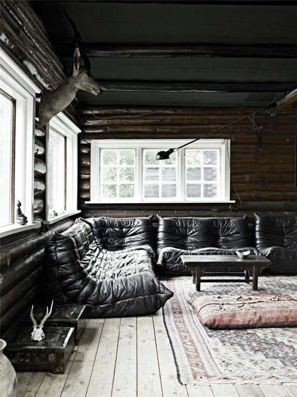 1 graži svetainė su 2 vietų žemos kėdės juoda oda oda svetainei nuo grindų iki grindų