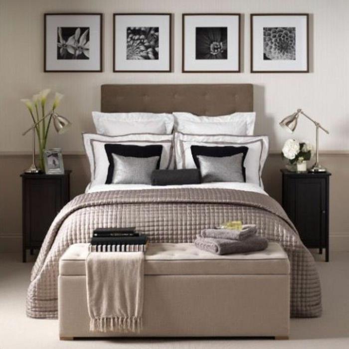 1-tatlı-yatak odası-göğüs-yatak odası-bej-beyaz-çiçek-yatak-masasında-yastıklar