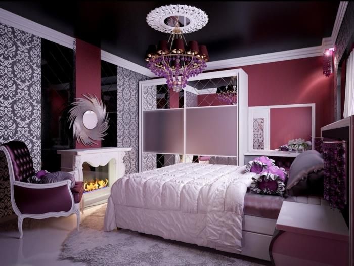1-gana-paauglė-mergina-miegamasis-spalva-violetinė-violetinė-baldai-rožinė-lovos užtiesalas