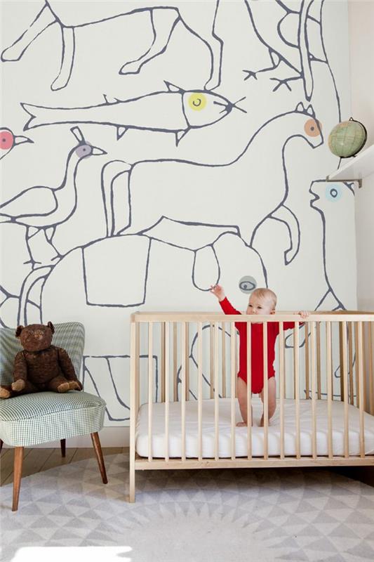 1-beyaz-duvar-için-güzel-duvar-dekorasyonu-bebek-yatak-açık-ahşap-çocuk odası