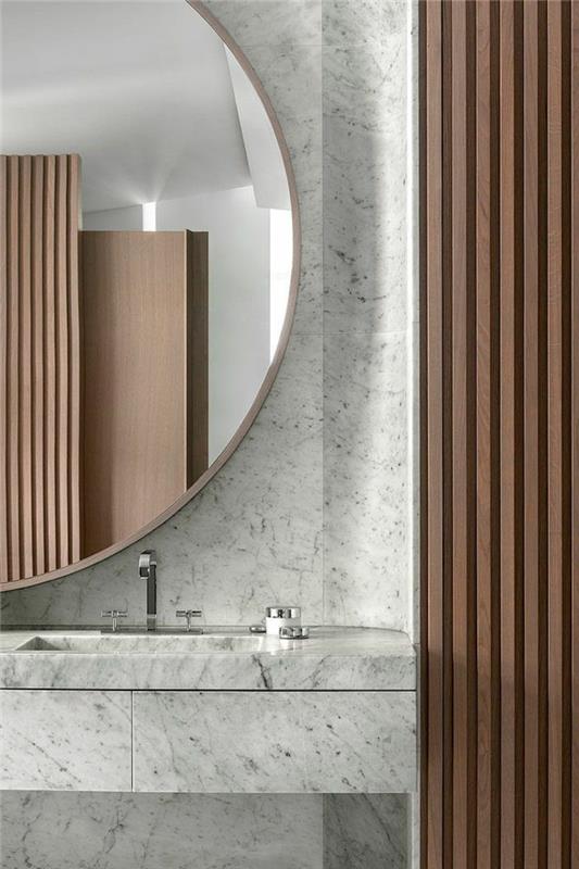 1-gražus ir modernus-pudra-kambario modeliai-vonios kambariai-pilkos-marmuro-medžio-sienų apdaila