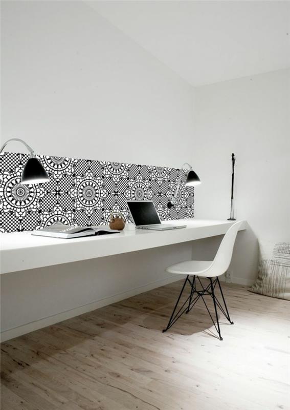 1-güzel-leroy-merlin-geometrik-renkli-beyaz-siyah-çalışma masası için duvar halısı