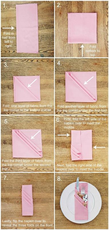 1-gražus variantas, skirtas sulankstyti audinio servetėles-rožines-servetėles