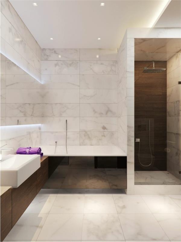 1 geriausias-marmurinis vonios kambarys-modernus vonios kambarys-modelis-balta spalva su apšvietimu vonioje