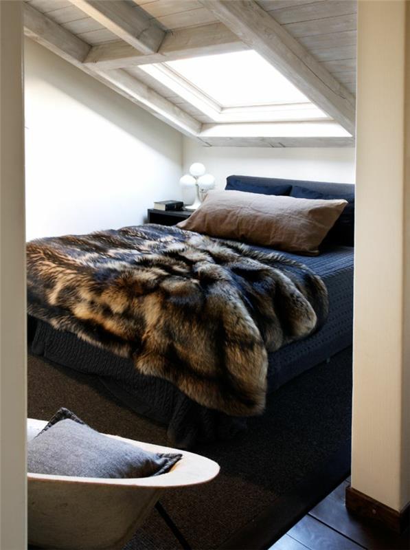 1-najlepša-spalnica-pod-pobočjem-umetno krzno-karirana-za-posteljo-odejo