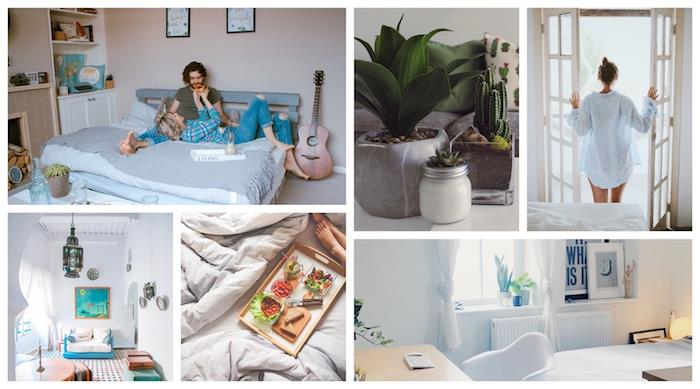 Izvirna dekoracija spalnice Tumblr, tabla za razpoloženje za popolno spalnico, bele stene ali bledo roza, da lahko preprosto okrasite