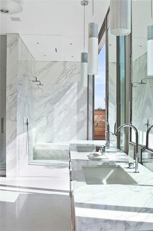 1 vonios kambario modeliai iš balto marmuro, kaip pasirinkti marmurinio vonios kambario dizainą