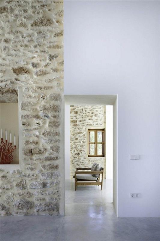 1 dirbtinė akmens siena, skirta retro stiliaus prašmatniam gyvenamajam kambariui ir grindims didelėse plokštėse