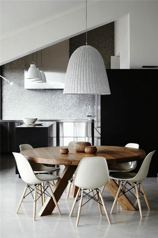 1-originalus-apvalus-virtuvinis stalas-iš medžio masyvo-rotango-liustra-juodas-virtuvės baldai