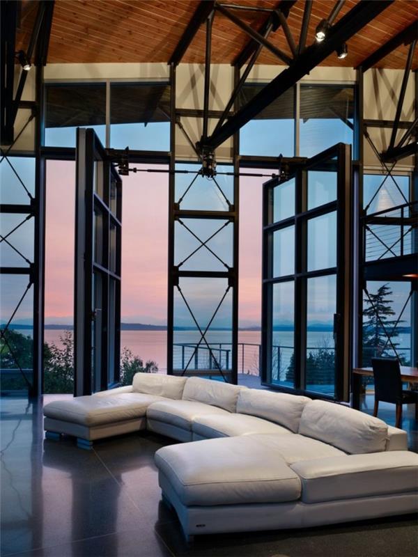 1 ekrano leroy-merlin-modernus-svetainė-smėlio spalvos oda-sofa-svetainė-palėpės stiliaus