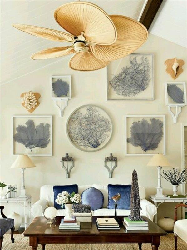 1-stropni-ventilatorski-dizajn-nenavaden-lestenec-dnevna soba-moderna-izredna-kavč-bela-pintures-cvetje-lesena miza