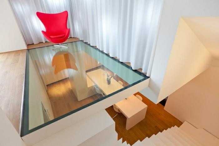 1-cam-zemin-şeffaf-yer-sandalye-kırmızı-modern-ev düzeni