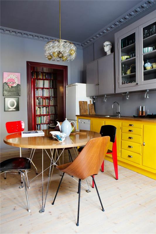1-sarı-gri-mobilyalarla uyumlu-tam-yemek odası-mutfak-nasıl-düzenlenir