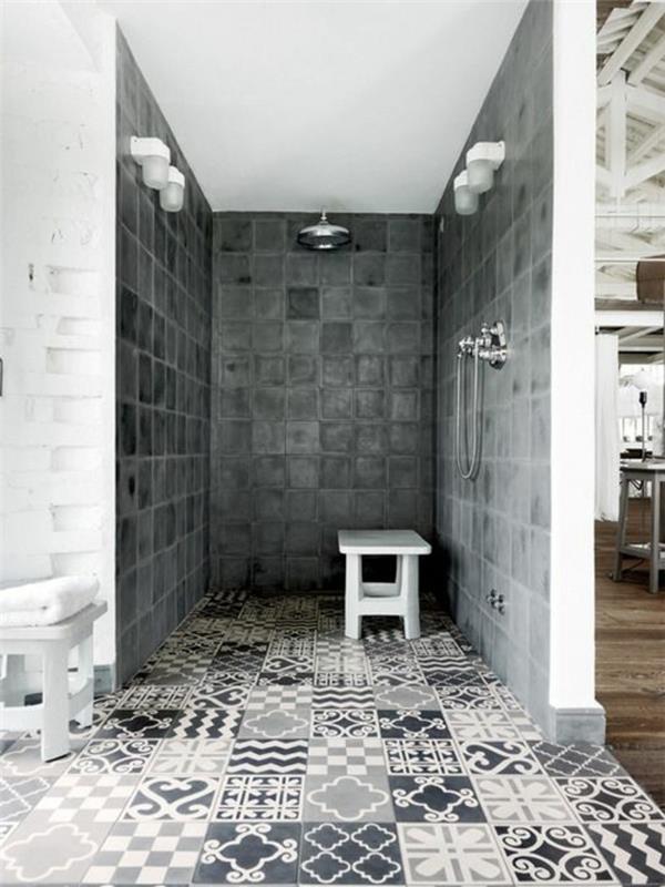 1 banyo-İtalyan-duş-beyaz-siyah-döşemeli-zemin-gri-duvar-duvar