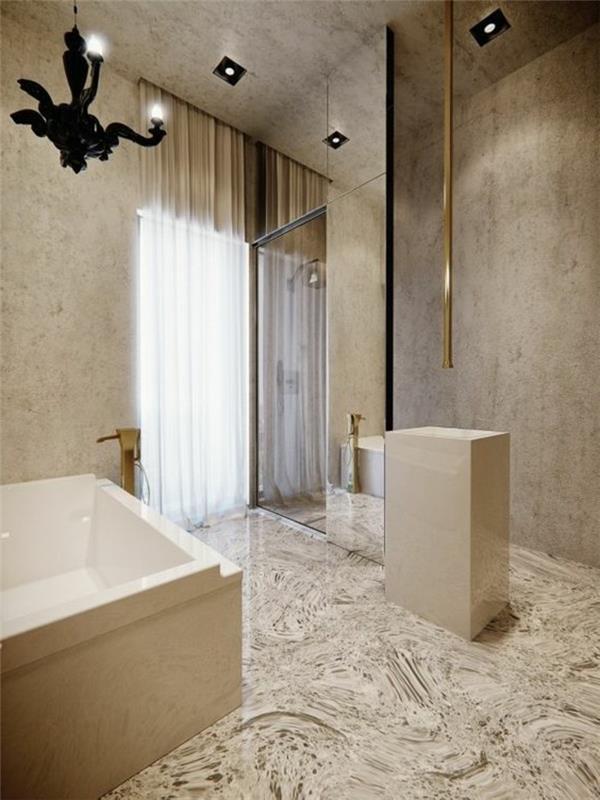 1 vonios kambarys-prabangus taupe-lininis dizainas-liustra-juoda-stačiakampė vonia