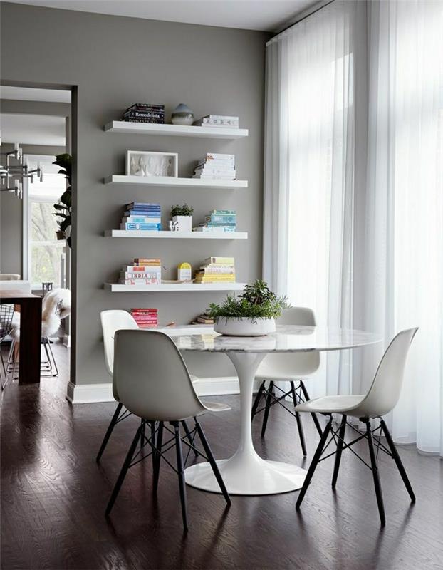 1-dnevna soba-bela-plastična-miza-tulipan-okrogla-ikea-miza-bela-plastika-leseni stoli