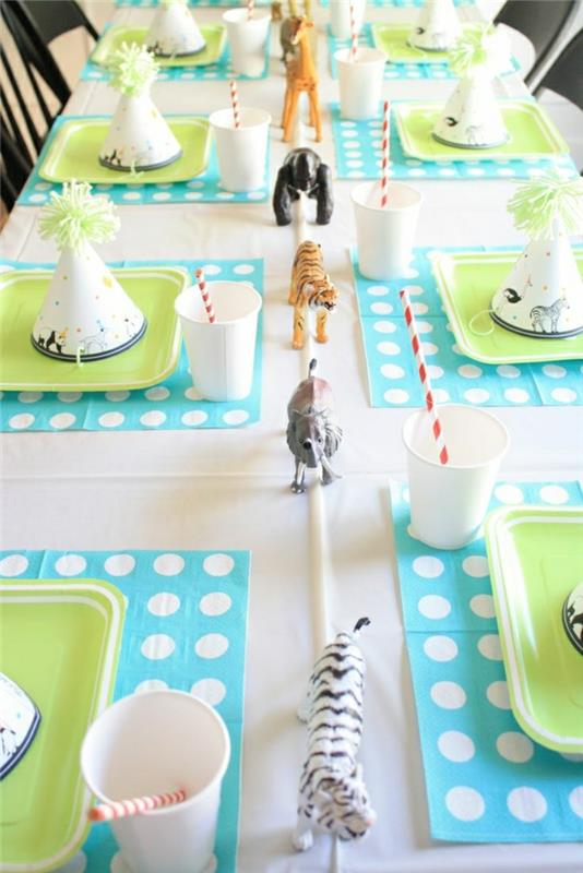 1-tek kullanımlık-masa-takımı-kağıt-masa-takımı-çocuk partisi-masa takımı-yeşil-beyaz-masa örtüsü