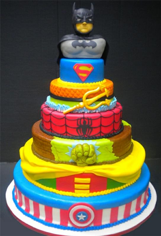 1-süper kahraman-kek-orijinal-doğum günü-lezzetli-kahraman-batman-süpermen-örümcek adam-hulk-yeniden boyutlandırılmış