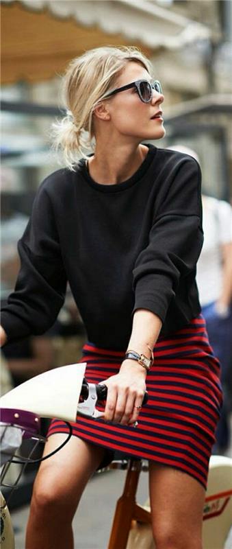 1-megztinis-moteris-juoda-mados-dryžuota-sijonas-juoda-raudona